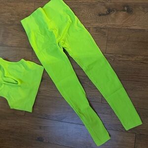 Neon Green Ribbed Leggings and Top Set